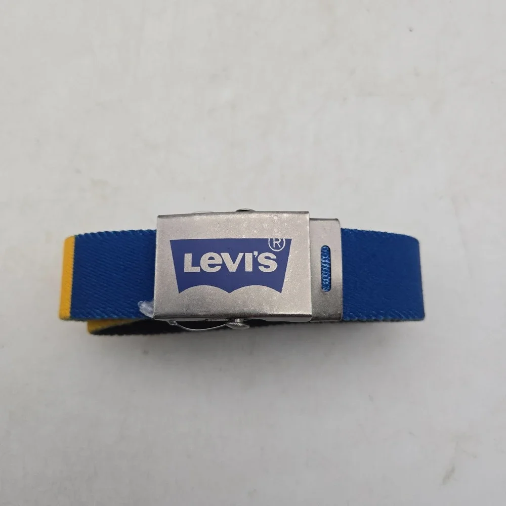 Levi's Belt Neon Blue Yellow Colorblock Woven Stretch Mens 30 Black Buckle NWOT